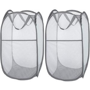 Larpur 2 Pcs Popup Mesh Laundry Baskets, Collapsible and Portable Clothes Washing Laundry Hampers with Reinforced Carry Handles, Gray Clothes Hamper for Home, Travel, College Dorm