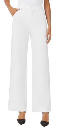 iChosy Womens High Waist Wide Straight Leg Trousers Casual Slacks Dress Pants with Pockets White, 16 Regular