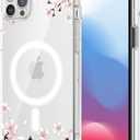 Magnetic Sakura Case for iPhone 13 Pro Compatible with MagSafe Wireless Charging Cute Cherry Blossom Design Shockproof Anti-Scratch Cover for Men&Women (Clear) for iPhone 13 Pro