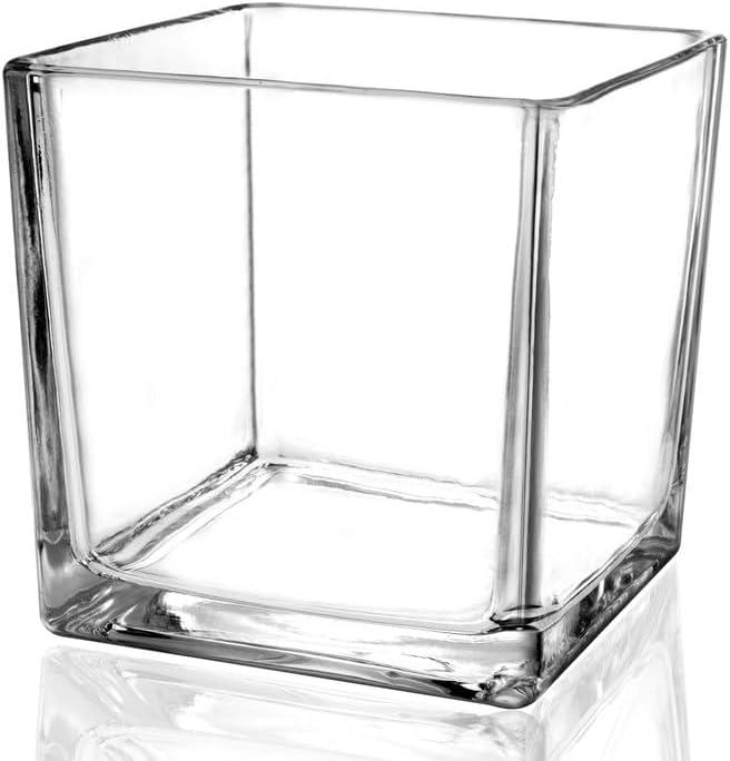 1 Pack Square Glass Vase 4" x 4" x 4", Clear Flower Vase for Centerpieces, Candle Holder for Wedding Party Events, Home Dcor
