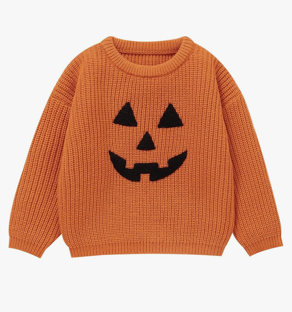 Toddler Girl/Boy Halloween Sweater Pumpkin Smile Embroidery Sweater Knitted Pullover Fall Winter Clothes Size 3-4Y