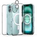 3-in-1 Clear Case for iPhone 16 , Hybrid PC+TPU case, wide Camera Control hole, Compatible with Magsafe with Glass Screen Protector + Camera lens protector, Support Case-On Animation Genuine style