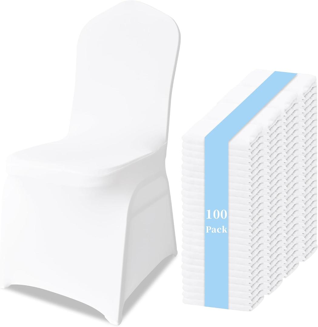 100 Pack Chair Covers for Dining Chairs, Polyester Spandex Chair Cover Stretch Slipcovers for Banquet, Wedding, Party, Dining, Holidays, White