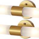 Gold Bathroom Vanity Light Fixtures 2 Pack Modern Cylinder Wall Sconce Frosted White Acrylic Glass Shade 2-Lights Mid Century Wall Light for Mirror Living Room
