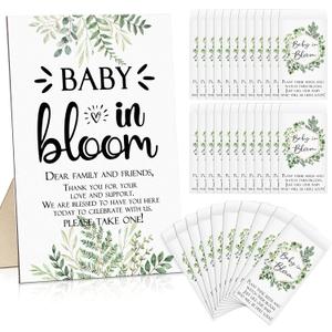 Maitys 100 Pcs Baby Shower Seed Packets Favors for Guests Baby in Bloom Wooden Sign Self Adhesive Envelopes Packet Storage Decor, No Seeds(Green Leaf)