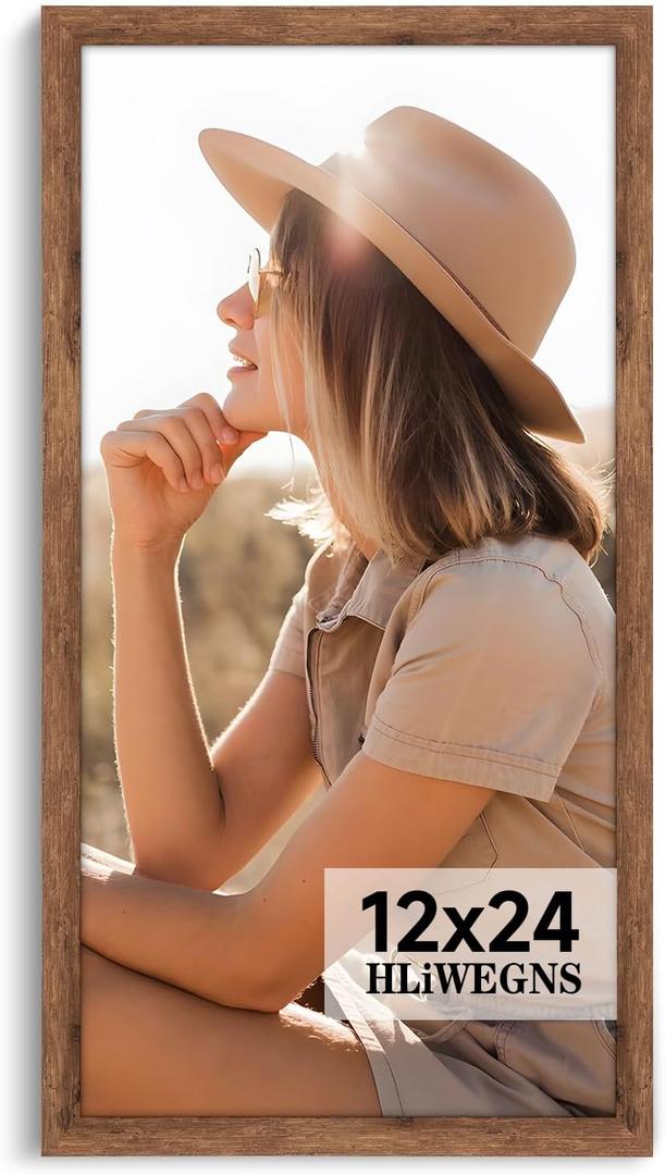 HLiWEGNS Light Walnut 12x24 - Single Frame - Rustic Woodgrain 12 x 24 Poster Frame with Plexiglass for Wall Gallery Display, 12x24 Picture Frame for Puzzle, Artwork, Photo and Posters