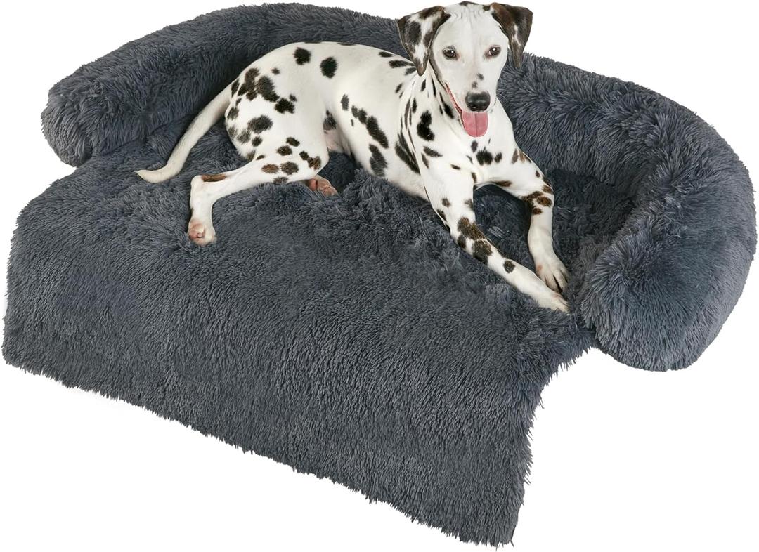 Codi Calming Dog Bed for Couch  Anti-Anxiety Sofa Protector Mat for Large Dogs, 41''x37''x6'', Machine Washable, Fluffy & Cozy with Non-Slip Bottom, Dark Grey