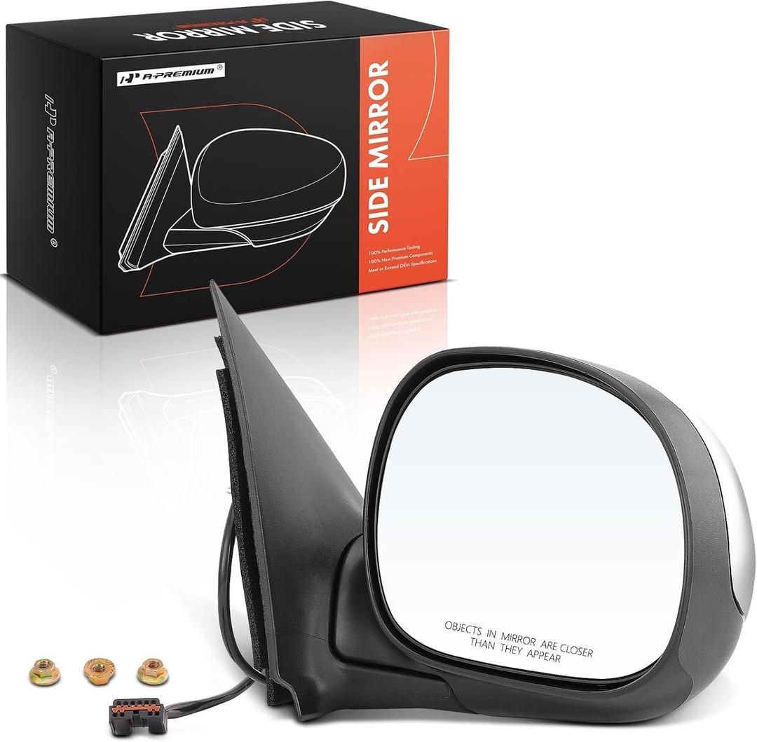 A-Premium Passenger Side Power Door Mirror Compatible with Ford F-150 F150 1997-2003, F-150 F150 Heritage 2004, F-250 F250 1997-1999 - Non-Heated Manual Folding Black Outside Rear View Mirror