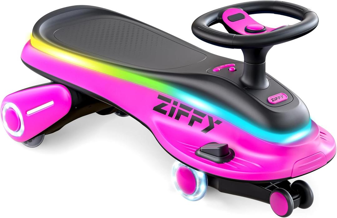 ZIFFY 45W 5.5A Electric Wiggle Car with Pedal, Light-Up, Rechargeable Battery, 2-in-1 Swing Car, 2 Speed Ride-On Toy, Anti-Rollover, Flashing Wheels, for Ages 3+ (Up to 110 lbs) by JOVA (Pink)