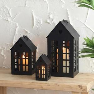 TRIROCKS Set of 3 Decorative Hanging Lanterns 13.5"&9.5"&5.5" H Gothic Street Town House Village Decor Candle Holders for Home Garden Yard Patio Gothic Parties Events Indoors Outdoors(Black)