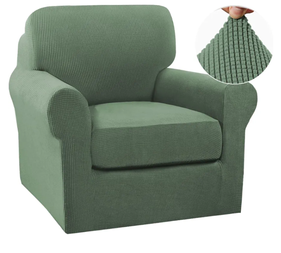 Turquoize 2 Piece Chair Covers Chair Slipcovers for Living Room Small Armchair Chair Cover with Arms Washable Furniture Cover for Chairs Feature Thick Jacquard Fabric (Small Armchair, Loden Frost)
