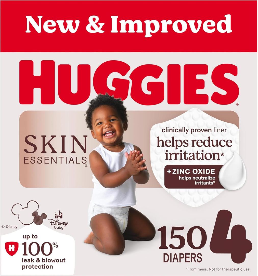 Huggies Size 4 Diapers, Skin Essentials Baby Diapers, Size 4 (22-37 lbs), 150 Count (6 Packs of 25),