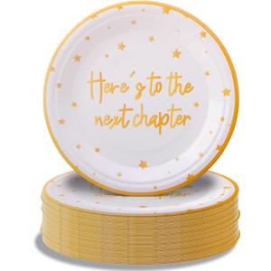 Pandecor 50 Pieces Here's to the Next Chapter Disposable Paper Plates,7 inches Cake Dessert Plates for Graduation Coworker Leaving Party Decorations,New Job and Retirement (50 pieces plates)