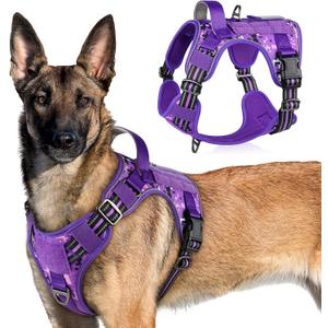 rabbitgoo Tactical Dog Harness for Large Dogs, No Pull Military Service Vest with Handle & Molle, Easy Control for Training Walking, Adjustable Reflective Straps, Purple Camo, XL