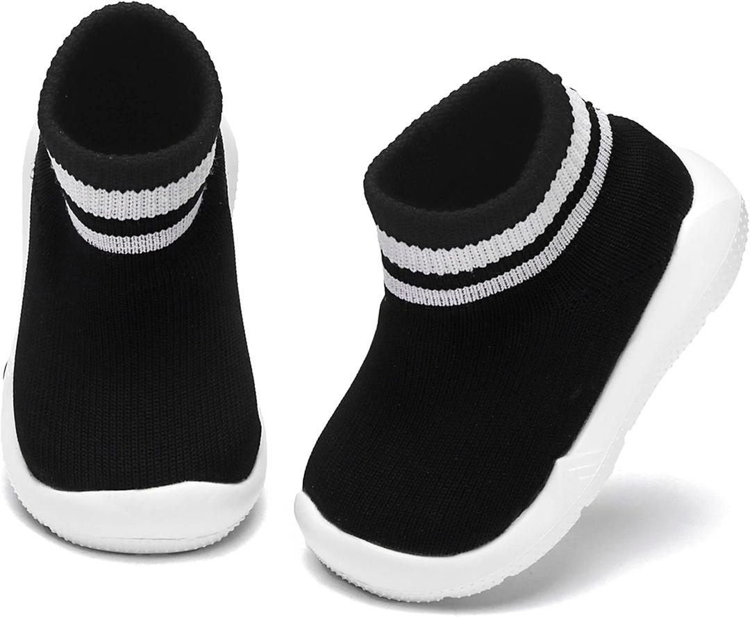 Engtoy Baby Shoes & Socks - Non-Slip Breathable Slippers with Soft Rubber Sole - Baby Boys & Girls Slip On Sneakers (12-15 Months Infant, Black)