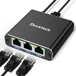 Ethernet Splitter 1 to 3 1000Mbps, Dockteck Internet Cable Splitter 1 in 3 Out High Speed Switch Network Gigabit for LAN RJ45 Port Router Switch Work with Cat5/5e/6/7/8 Cable
