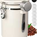 INFTYLE Coffee Canister with Airtight Lid, 22oz, 60 fl oz White, Stainless Steel Air Tight Lid Container with Date Tracker and Scoop Food Storage Jar for Grounds Coffee, Beans, Flour, Cereal (White)