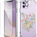 GVIEWIN for iPhone 11 Case Floral, with Screen Protector&Camera Lens Protector,[Non Yellowing] Soft Shockproof Clear Phone Protective Cover for Women, Flower Pattern Design 6.1"(Bloomcore/Green)