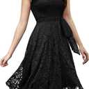 MUADRESS Women's Lace Cocktail Wedding Party Dress (XX-Large, Round Neck-Black)