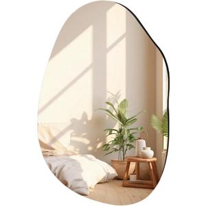 Irregular Frameless Bathroom Mirror,22 x 30 Inch Asymmetrical Wall Mirror with Wood Frame,Vanity Modern Tempered Glass Mirror for Bedroom,Entryway,Living Room