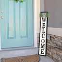 Front Porch for Welcome Standing Sign 45"X9" Vertical Tall Long Leaner Outdoor Front Door Wood Framed Decor (Black)