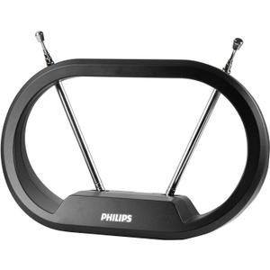 Philips Indoor TV Antenna Rabbit Ears for Local Channels, 15 Inch Extendable Dipoles, 4K 1080P VHF UHF, Tabletop Antenna, Digital HDTV Antenna, Smart TV, 4ft Coaxial Cable, Black, SDV7114A/27