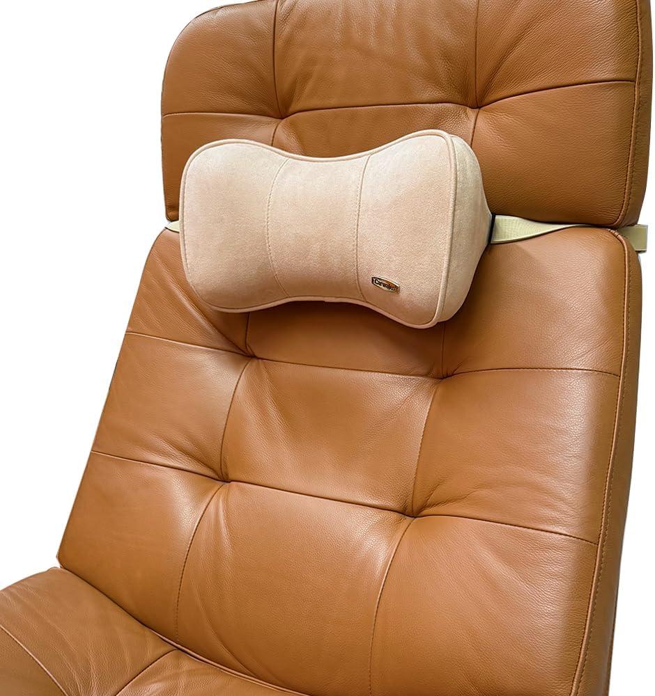 Carwales Car Neck Cushion Recliner Headrest Pillow for Office Chair Couch Memory Foam Lower Back Support Lumbar Pain Relief Ergonomic Design Extension Adjustable Strap Fits Driving Car Tan 1 Pack