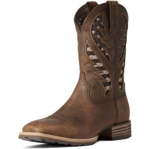 Ariat Mens Hybrid VentTEK Western Boot Distressed Brown/ American Flag 11.5 Wide