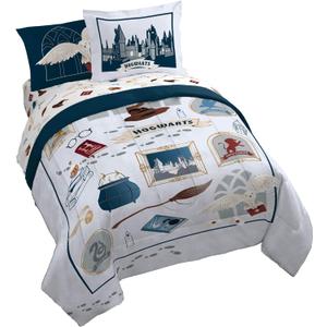 Jay Franco Kids Comforter Set Includes Sheets and Pillow Covers - Soft and Cozy Bed Set for Stylish Room Decor, Dark Grey - Harry Potter, 7 Piece Queen Size Bedding