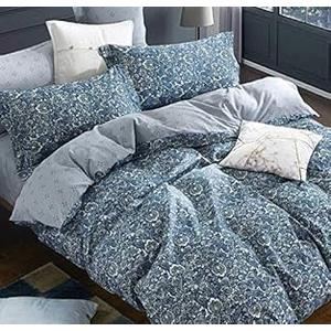 SLEEPBELLA Duvet Cover Set 600 Thread Count Cotton Bedding Set (Twin, Blue-Paisley)
