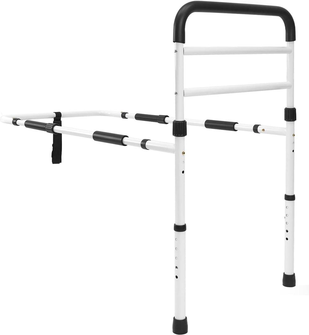FSA/HSA Eligible, Vaunn Medical New Adjustable Bed Assist Rail Handle (Passed ASTM F3186–17 Safety Standard) and Hand Guard Grab Bar, Bedside Safety and Stability (Tool-Free Assembly), White/Black