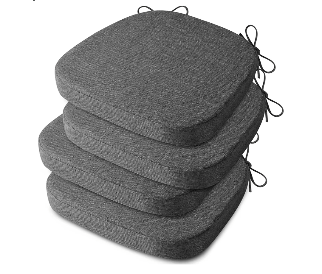 AddGrace Anti Slip Kitchen Chair Cushions D-Shape Dining Chair Pads Set of 4 High Density Foam Durable Kitchen Seat Cushions 16"X16"X2" Dark Grey