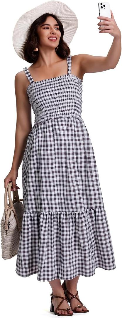 SeSe Code Womens Summer Maxi Dress Smocked Sleeveless Beach Vacation Casual Long Sundress (Small, Black)