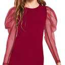 WDIRARA Girl's Sheer Mesh Puff Long Sleeve Round Neck Bodycon Mini Dress, 9 Years Old