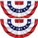 2 Pack 3x6 Ft American Pleated Fan Flag, USA Patriotic Flag Bunting Half Fan Banner for Outside Red White and Blue Decor Memorial Day Independence Day 4th of july Decorations 