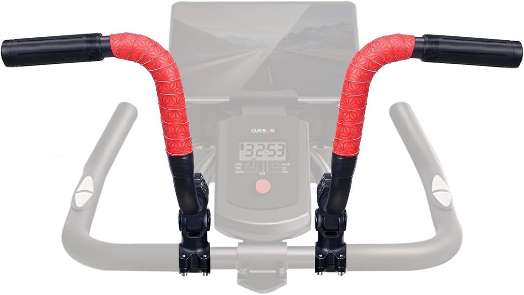 Handlebar Extender for Peloton Indoor Exercise Bikes, 1 Pair of Ultimate Handlebar Extension of Peloton Accessories (Sheep-Horn (with Red Tapes & Grips))