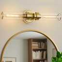 Bathroom Light Fixtures, Gold Wall Sconce in Clear Glass Vanity Lights, Modern Bathroom Vanity Light Up and Down Sconces Wall Lighting for Living Room, Hallway, Bedroom - Bulb Not Included