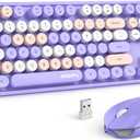MOFII Wireless Keyboard and Mouse Combo Purple Colorful Full Size Round Key Typewriter Keyboards, 2.4G USB Keyboard Mice with 2-1 Nano Dongle for Computer Laptop PC Desktop Chromebook Smart TV