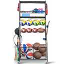 Mythinglogic Garage Sports Equipment Organizer, Ball Storage Extra Large Capacity Six Tier Sports Organizer for Garage, Basketball Rack with Hooks and Baskets for Football, Soccer Ball, Bat, Toys