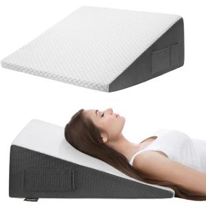 Cozymaker 10" Bed Wedge Pillow for Sleeping After Surgery, Back Support, Leg Elevation, Gerd Acid Reflux, Neck Pain, Snoring, Cooling Memory Foam Triangle Incline Wedge (White-grey)