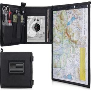 Tactical Pouch Military Map Case Holder Army Foldable Map Storage Pouch Multifunctional for Outdoors or Hiking - 13"x10" Clear Viewing Area,1000D Oxford + Waterproof TPU (Black)