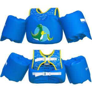 Dark Lightning USCG Coast Guard Approved Toddler Swim Vest for Age 2/3/4/5/6/7 Years Old, Kids Life Jackets with Arm Floaties 30-50 Pounds,Baby Water Wings in Sea/Pool/Puddle (Dinosaur-Blue)