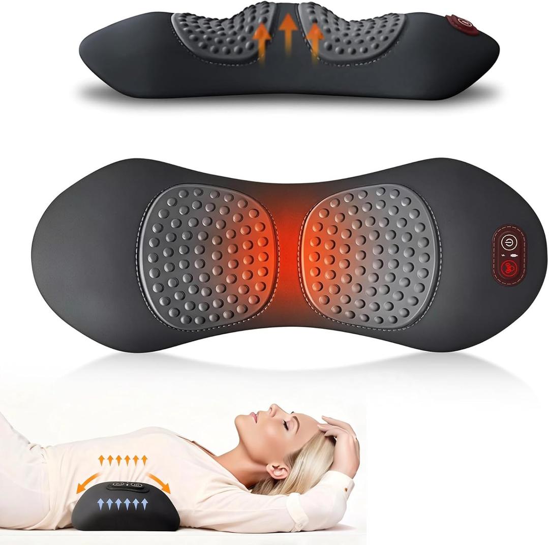 3 in 1 Electric Lumbar Support Pillow with Adjustable Height for Bed and Chair, Back Massager with Heat, Back Massager for Pain Relief Deep Tissue, Electric Lumbar Pillow with Heat Vibration Traction