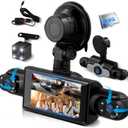 4 Channel 360 Dash Cam 1080P Front and Rear, 3 Inch Left Right Screen, Dash Camera for Cars with 8 IR Lamps Night Vision, Loop Recording, 24H Parking, Free 64GB TF Card