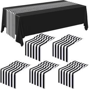 Striped Table Runner Polyester Decor Striped Design Modern Table Runner Elegant Decor for Indoor Events Family Dinner Outdoor Banquet Parties Celebrations, Black, White(6,12 x 108 Inches)