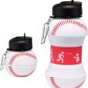 Maccabi Art Clip-On Collapsible BPA-Free Silicone Baseball Water Bottle for Kids, 18 Oz. Size