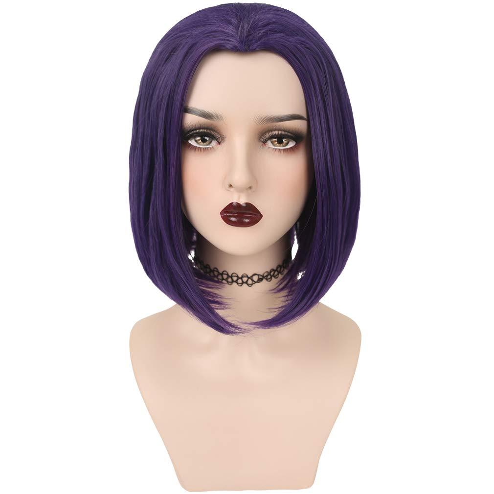 YOGFIT Women's Teen Superhero Purple Short Straight Wig with Widow's Peak Synthetic Cosplay Wig for Halloween Costume Party Anime Wig