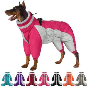 SUNFURA Full Body Dog Coat - Warm Fleece Jacket for Medium Dogs, Turtleneck Winter Coats with Harness, Reflective Dog Snowsuit Windproof Puffer Jackets with Legs for Boston Terrier, Hot Pink M