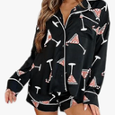 UFIWI Women Christmas Pajamas Pjs Set Cute Santa Colorful Pj Long Sleeve Shirt Lounge Shorts 2 Piece Holiday Sleepwear L