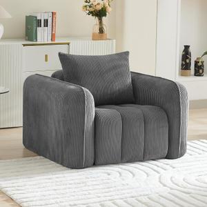 WUTUTUEE Oversized Boneless Corduroy Accent Chair, Comfy Deep Seat Armchair for Bedroom, Modern Upholstered Living Room Sofa Chair with Pillow, No Assembly, Grey